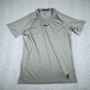 Nike Pro Dri Fit Mens Large Short Sleeve Athletic T Shirt L Gray Black Swoosh